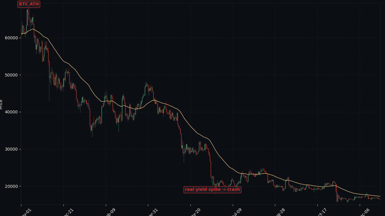 BTC 2022 crash vs real yield
