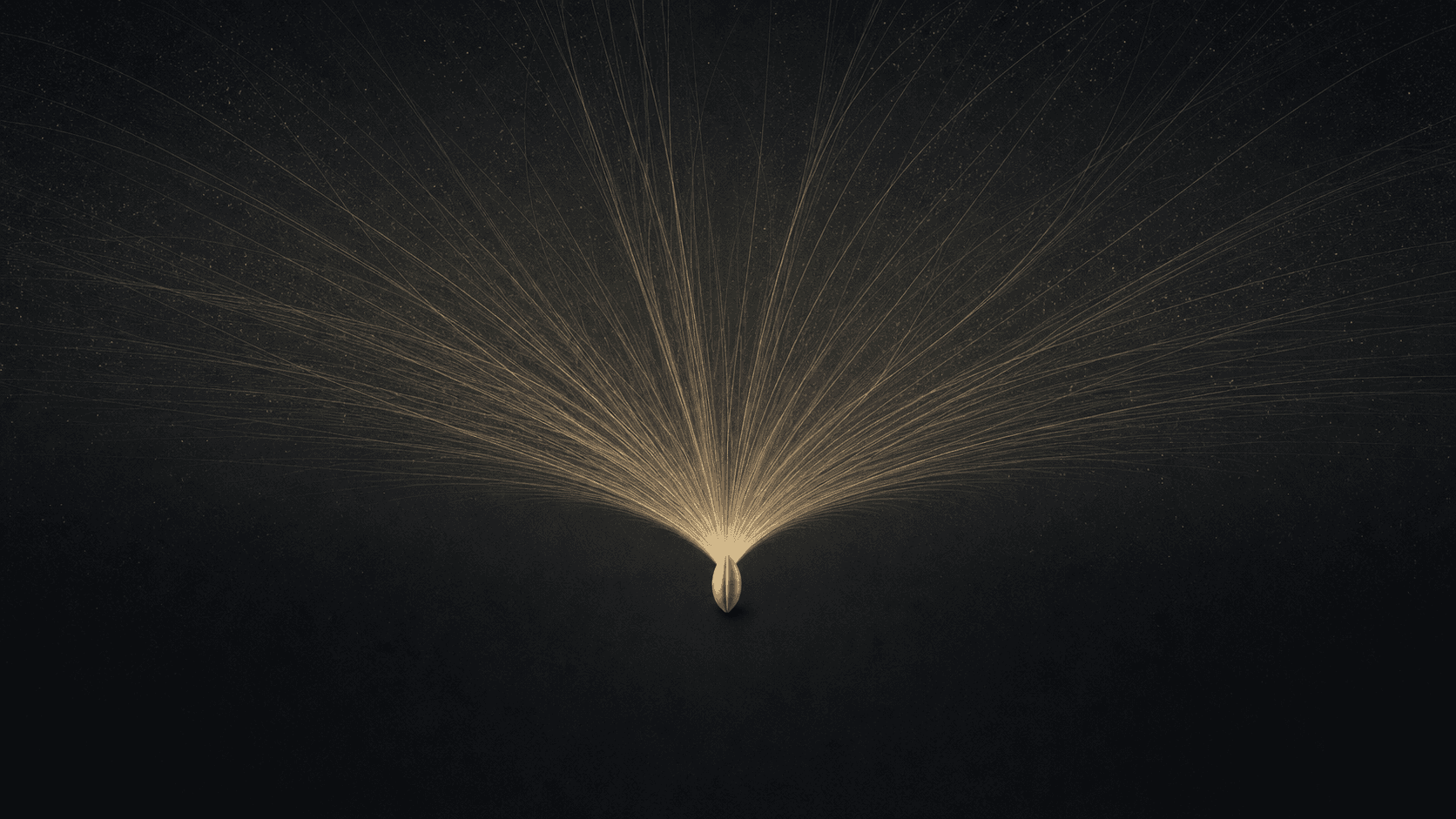 A gold seed fanning out into probability paths
