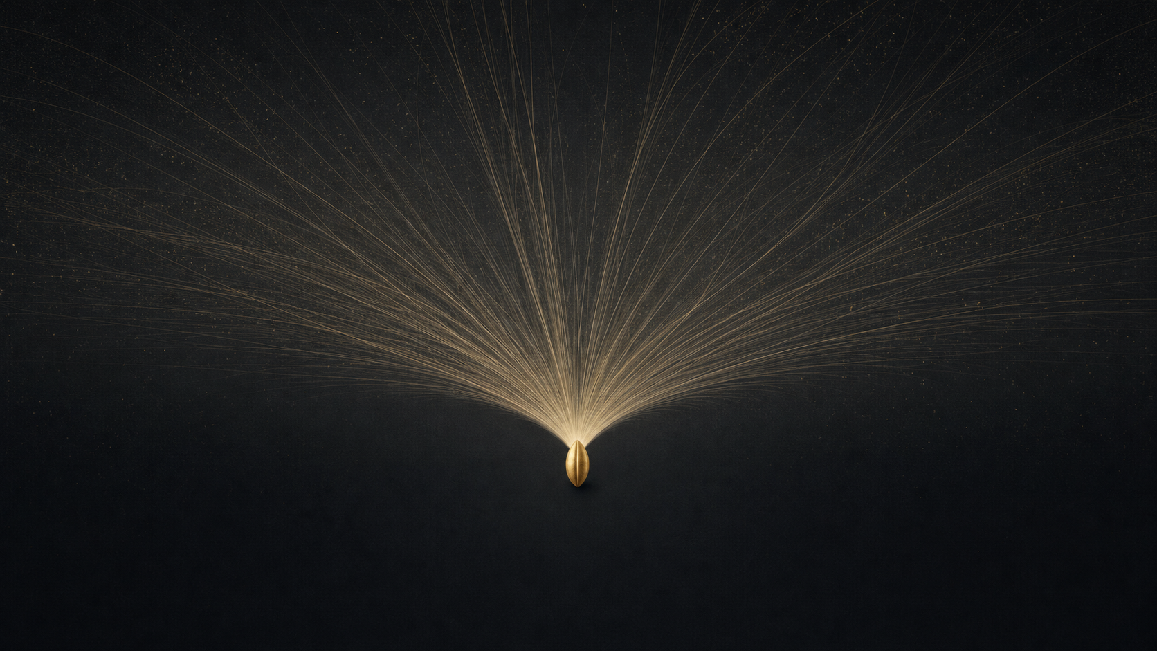 A gold seed fanning out into probability paths